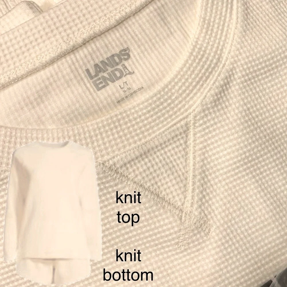LANDSEND WOMENS TALL Waffle Pajama Set Long Sleeve Top and Shorts 97% Cotton - Picture 1 of 2